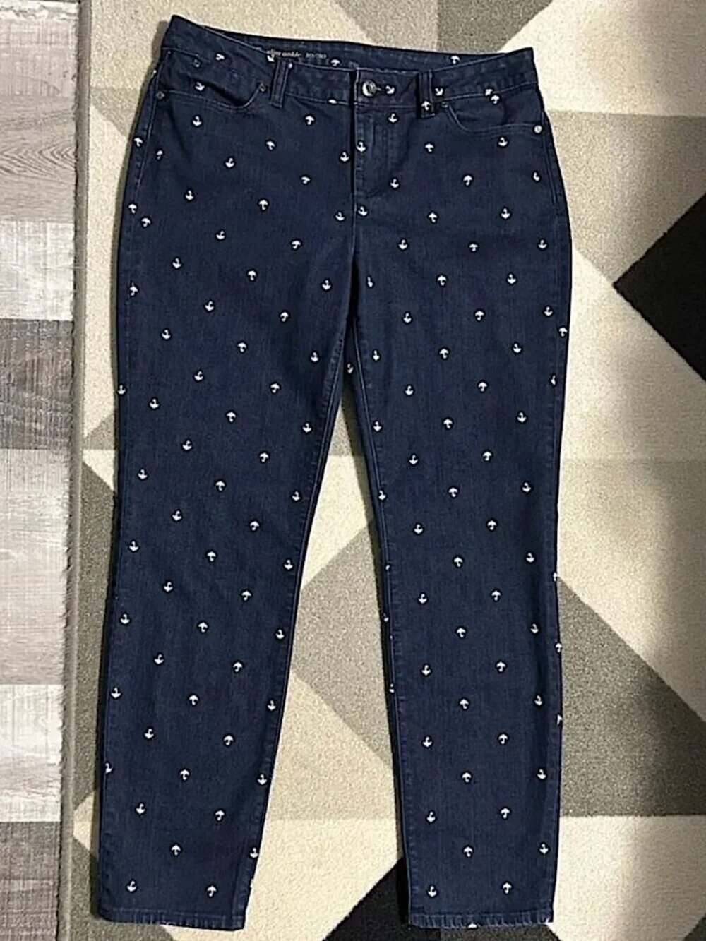 Talbots Signature All Over Umbrella Embroidery Slim Ankle Jeans Women's Size‎ 10 - Picture 2 of 7